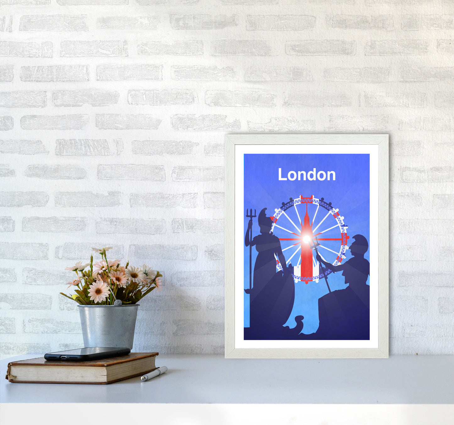 London (Britannia) portrait Travel Art Print by Richard O'Neill A3 Oak Frame