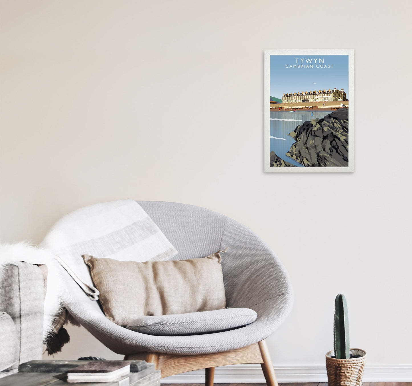 Tywyn Portrait Cambrian Coast Framed Digital Art Print by Richard O'Neill A3 Oak Frame