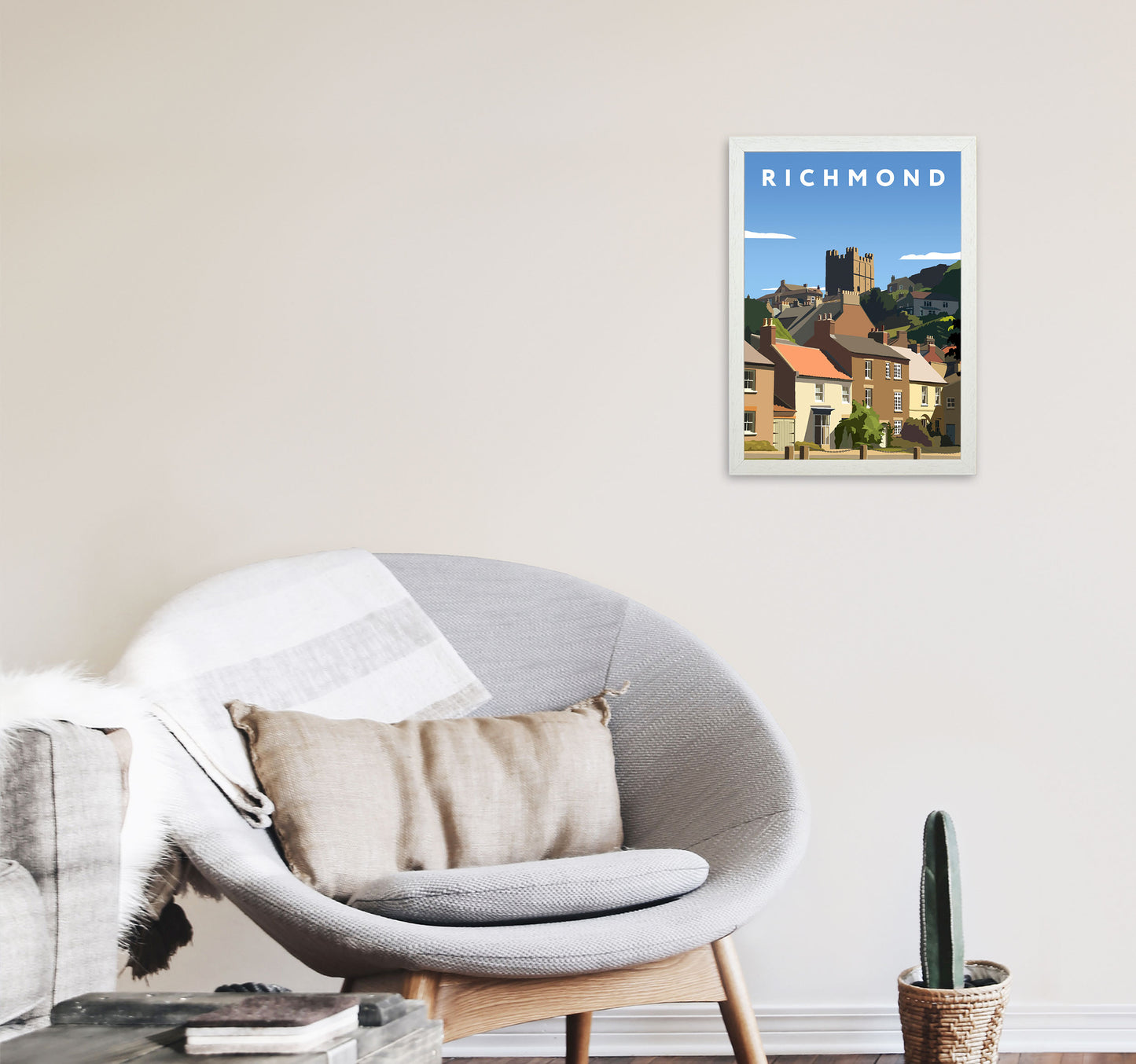 Richmond4 Portrait Travel Art Print by Richard O'Neill, Framed Wall Art A3 Oak Frame