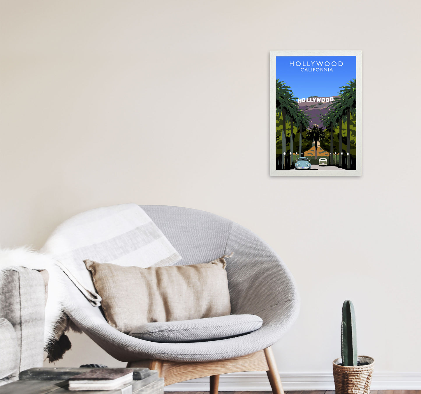 Hollywood California Travel Art Print by Richard O'Neill, Framed Wall Art A3 Oak Frame