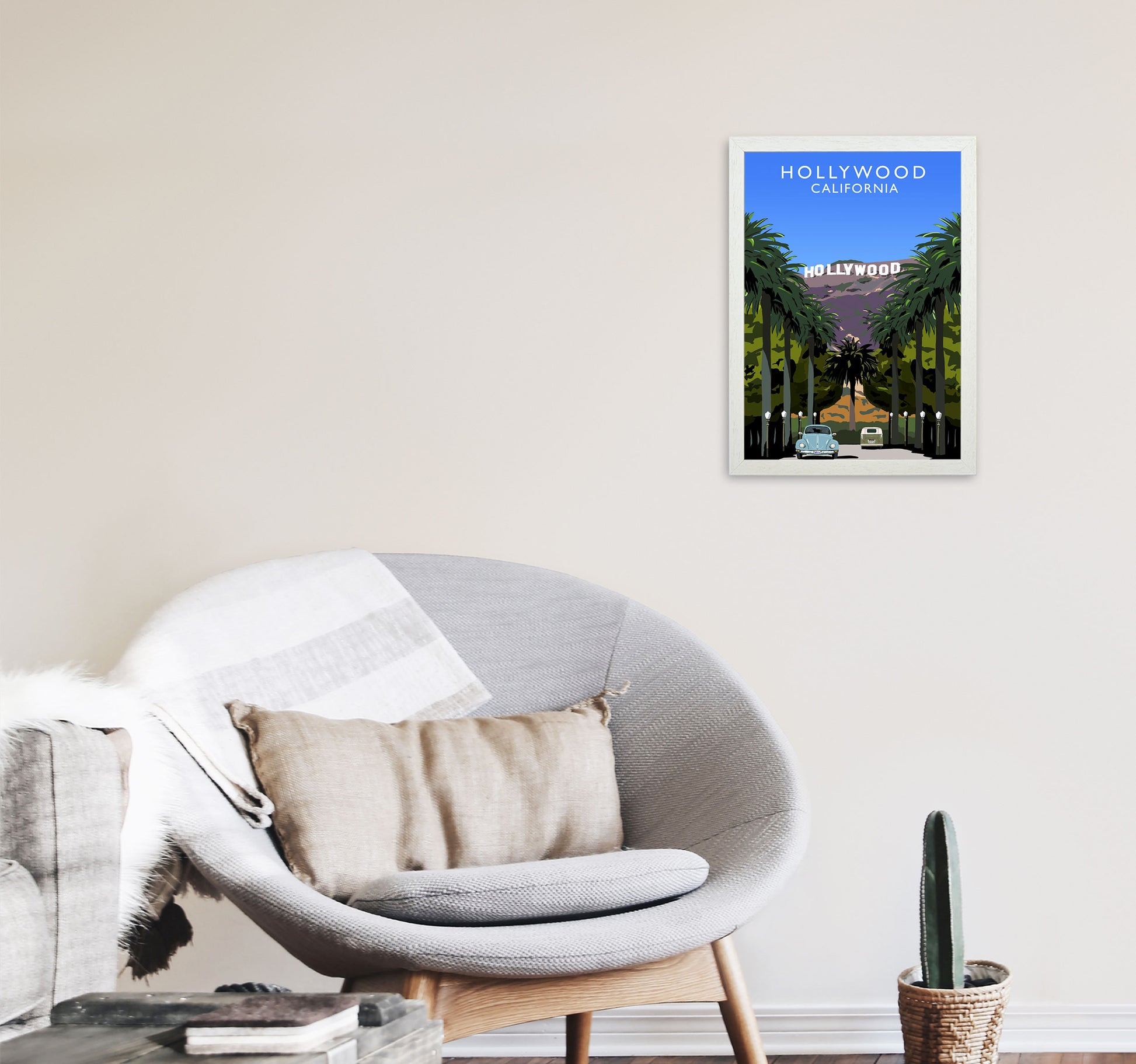 Hollywood California Travel Art Print by Richard O'Neill, Framed Wall Art A3 Oak Frame