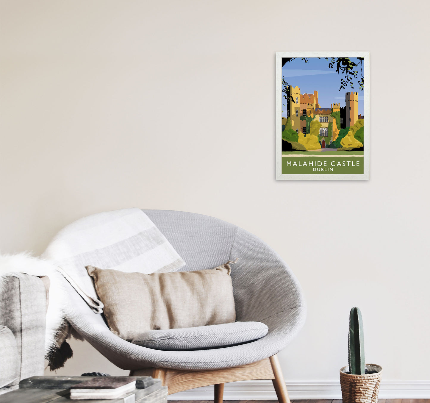 Malahide Castle Dublin Portrait Travel Art Print by Richard O'Neill, Framed Wall Art A3 Oak Frame