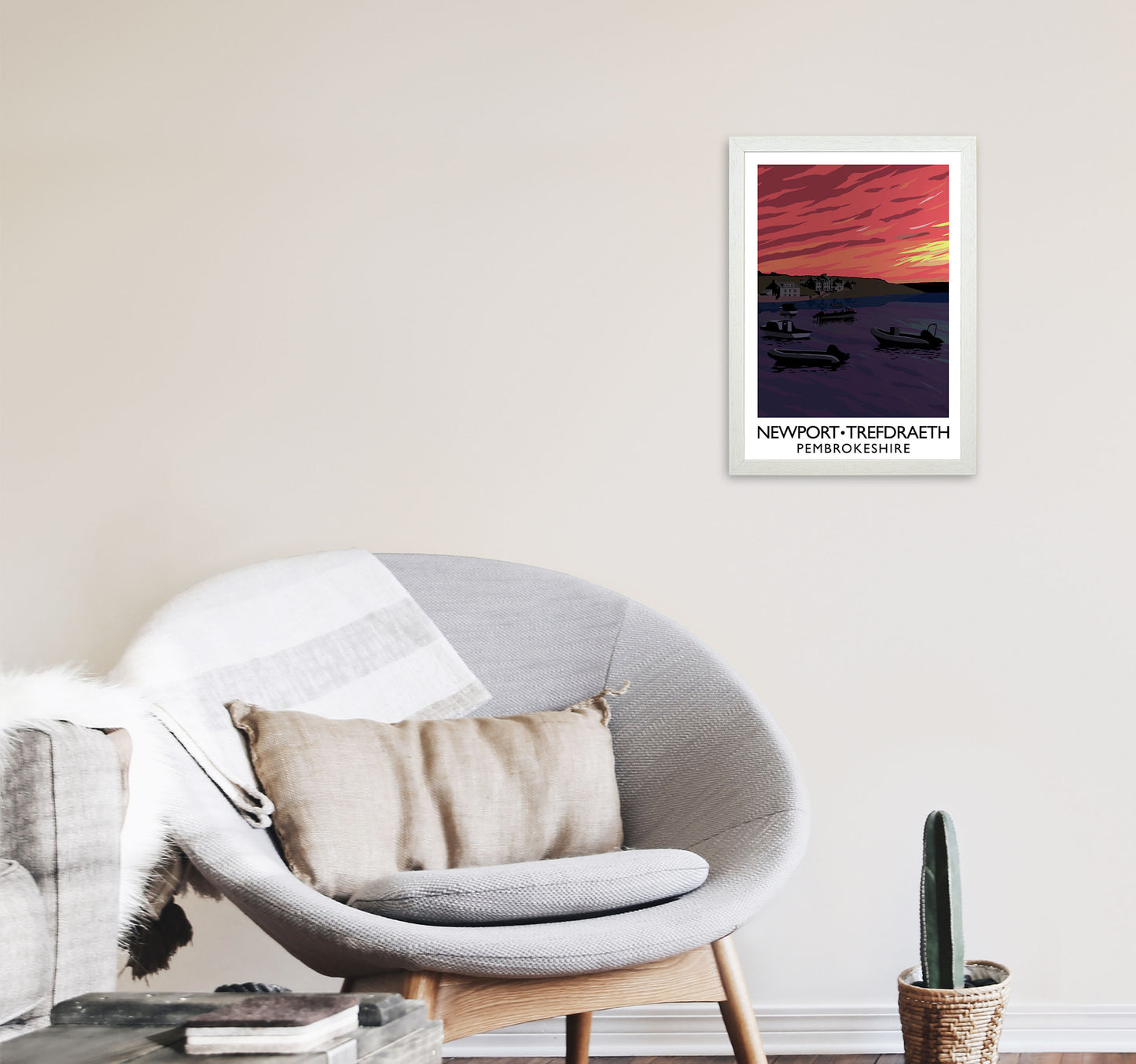Newport Trefdraeth Pembrokeshire Portrait Travel Art Print by Richard O'Neill A3 Oak Frame