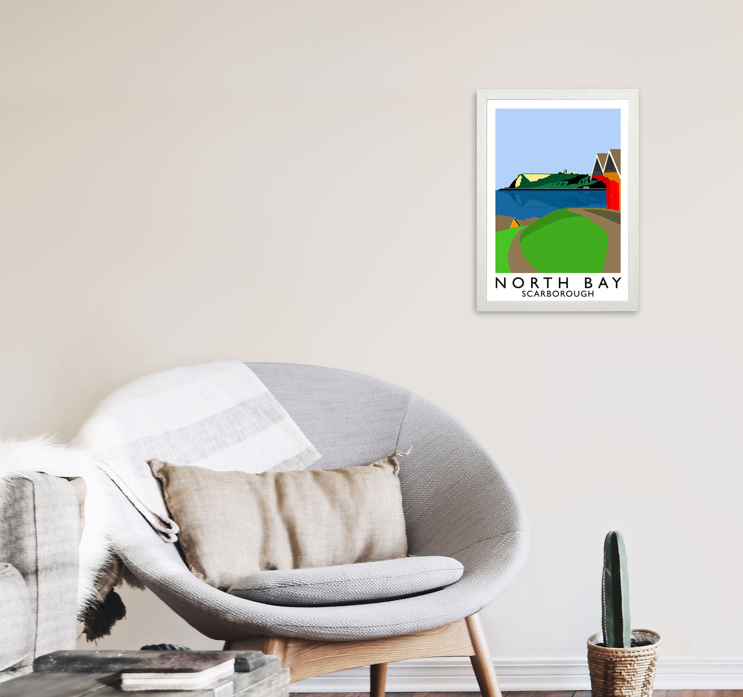 North Bay2 Portrait Scarborough Travel Art Print by Richard O'Neill, Framed Wall Art A3 Oak Frame