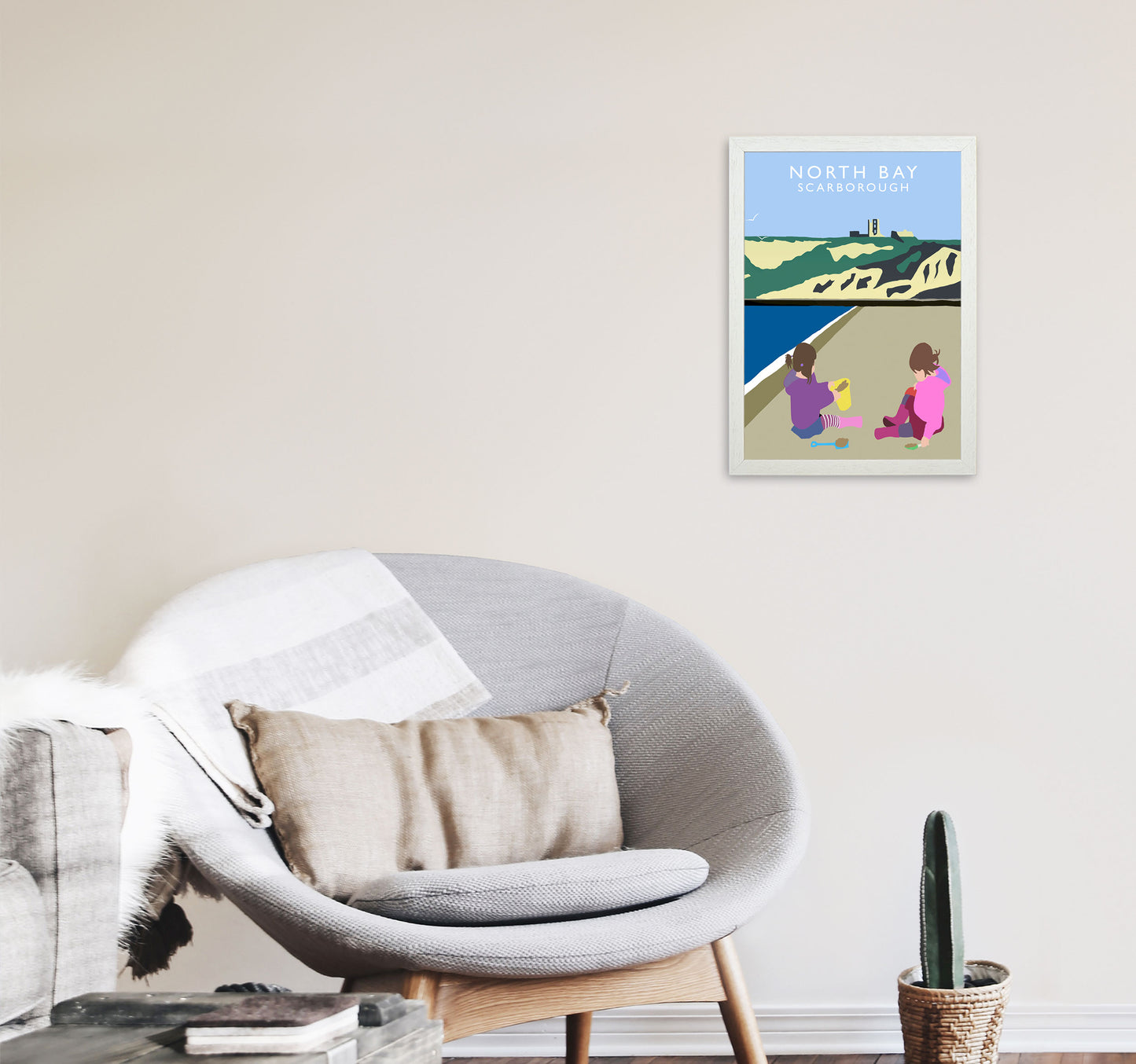 North Bay3 Portrait Scarborough Travel Art Print by Richard O'Neill, Framed Wall Art A3 Oak Frame