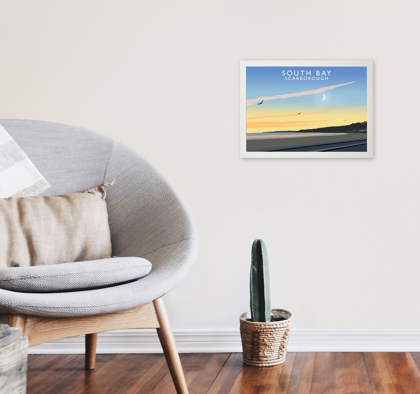 South Bay Scarborough Art Print by Richard O'Neill, Framed Wall Art A3 Oak Frame