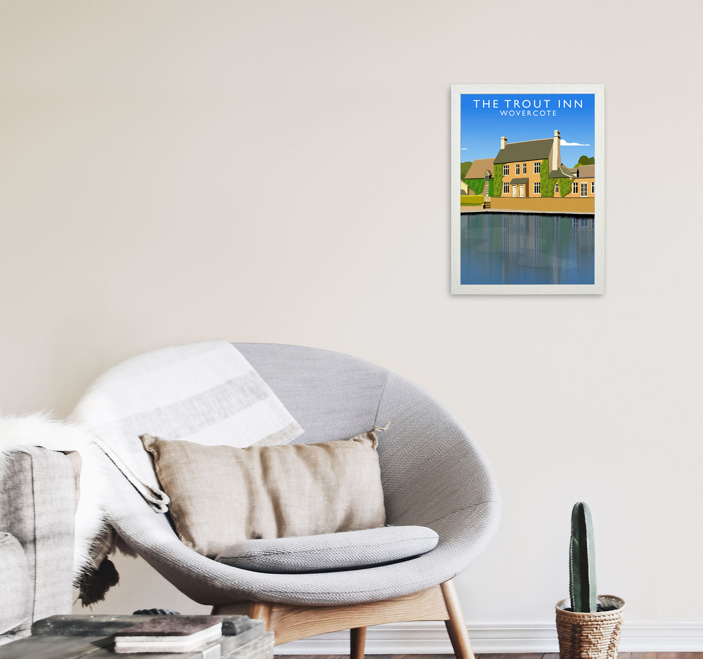 The Trout Inn Portrait Wolvercote Travel Art Print by Richard O'Neill A3 Oak Frame