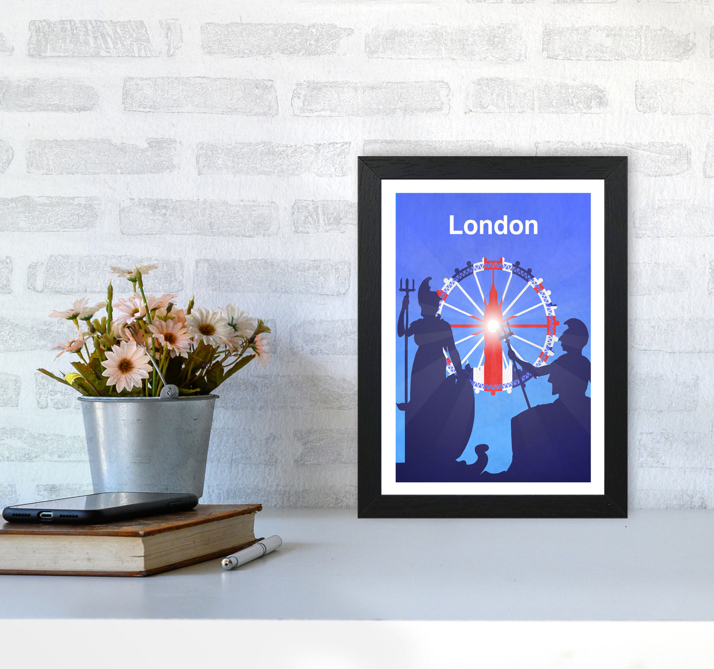 London (Britannia) portrait Travel Art Print by Richard O'Neill A4 White Frame