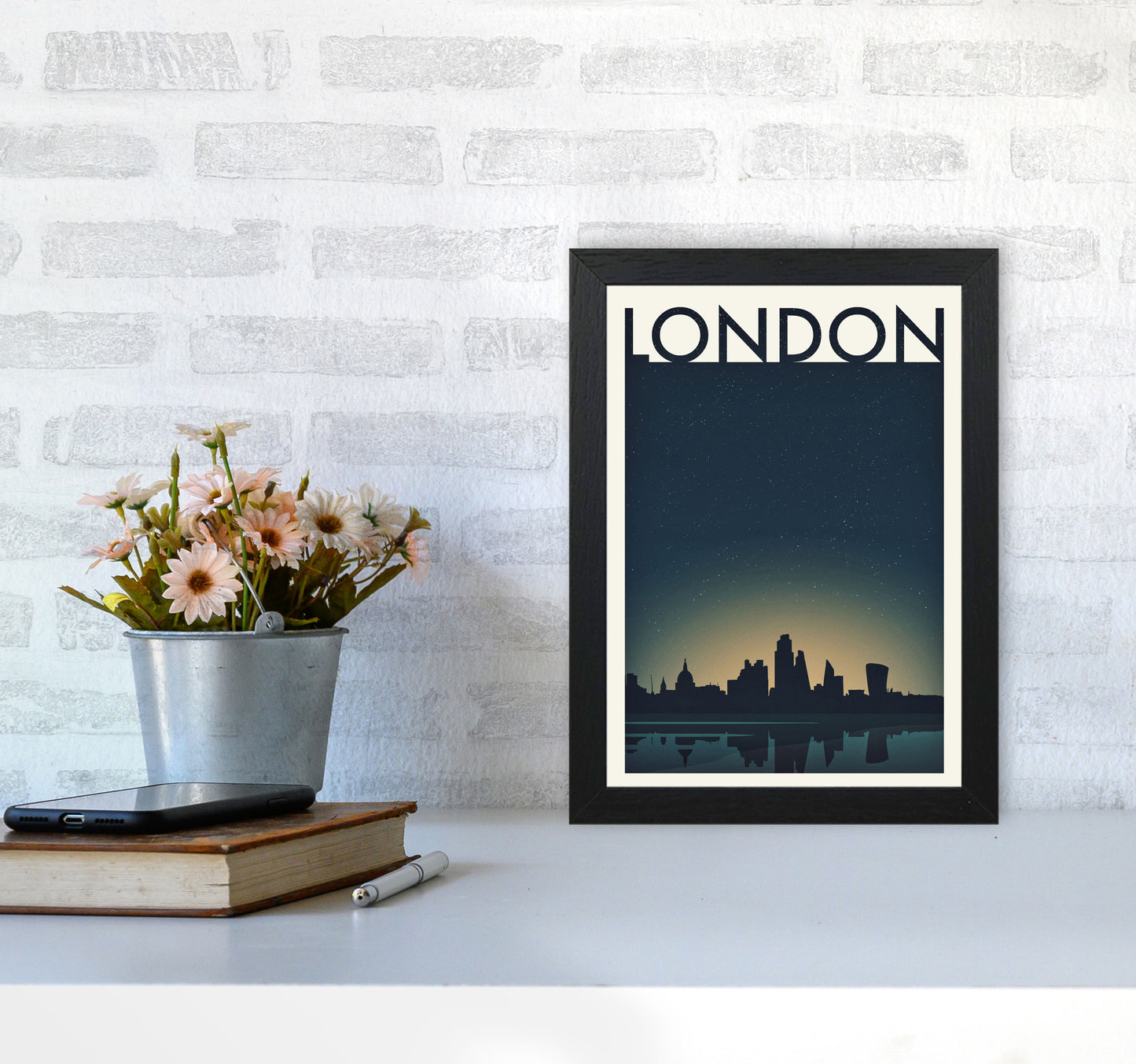 London 4 (Night) Travel Art Print by Richard O'Neill A4 White Frame