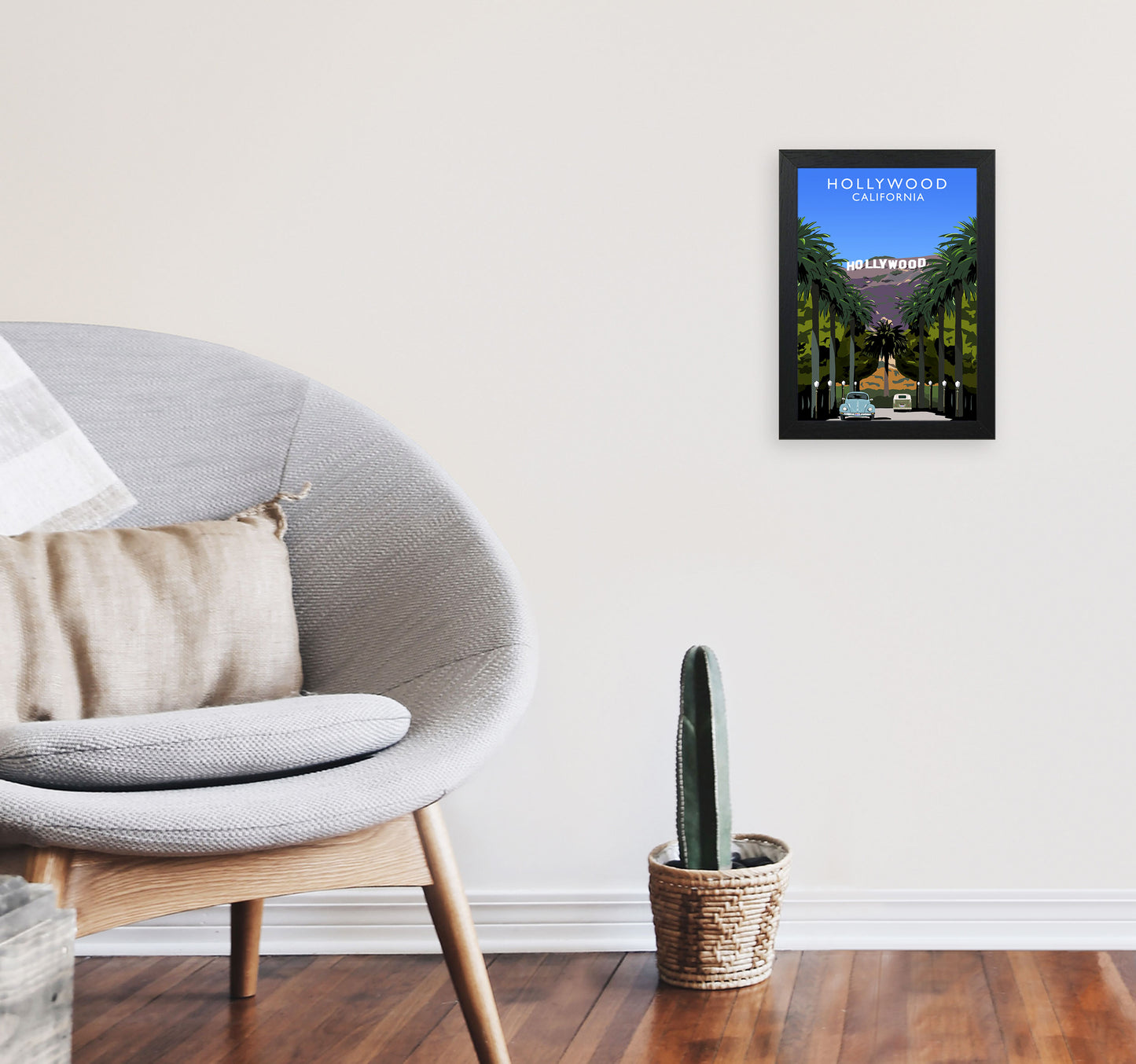 Hollywood California Travel Art Print by Richard O'Neill, Framed Wall Art A4 White Frame