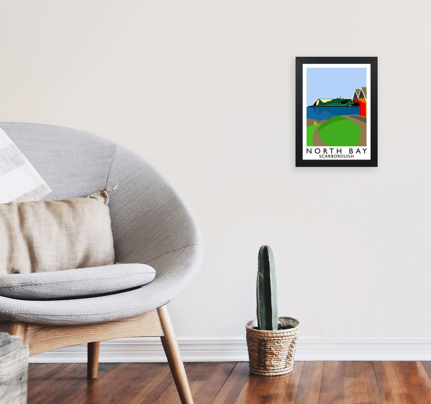 North Bay2 Portrait Scarborough Travel Art Print by Richard O'Neill, Framed Wall Art A4 White Frame