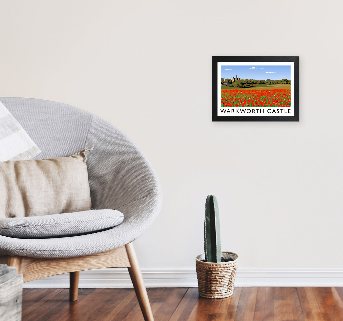 Warkworth Castle Travel Art Print by Richard O'Neill, Framed Wall Art A4 White Frame