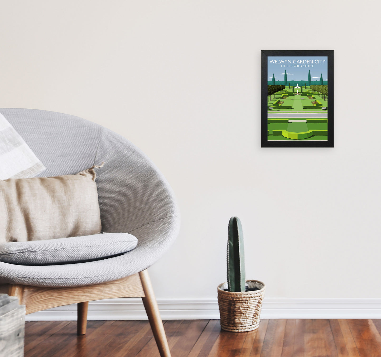 Welwyn Garden City Portrait Hertfordshire Travel Art Print by Richard O'Neill A4 White Frame