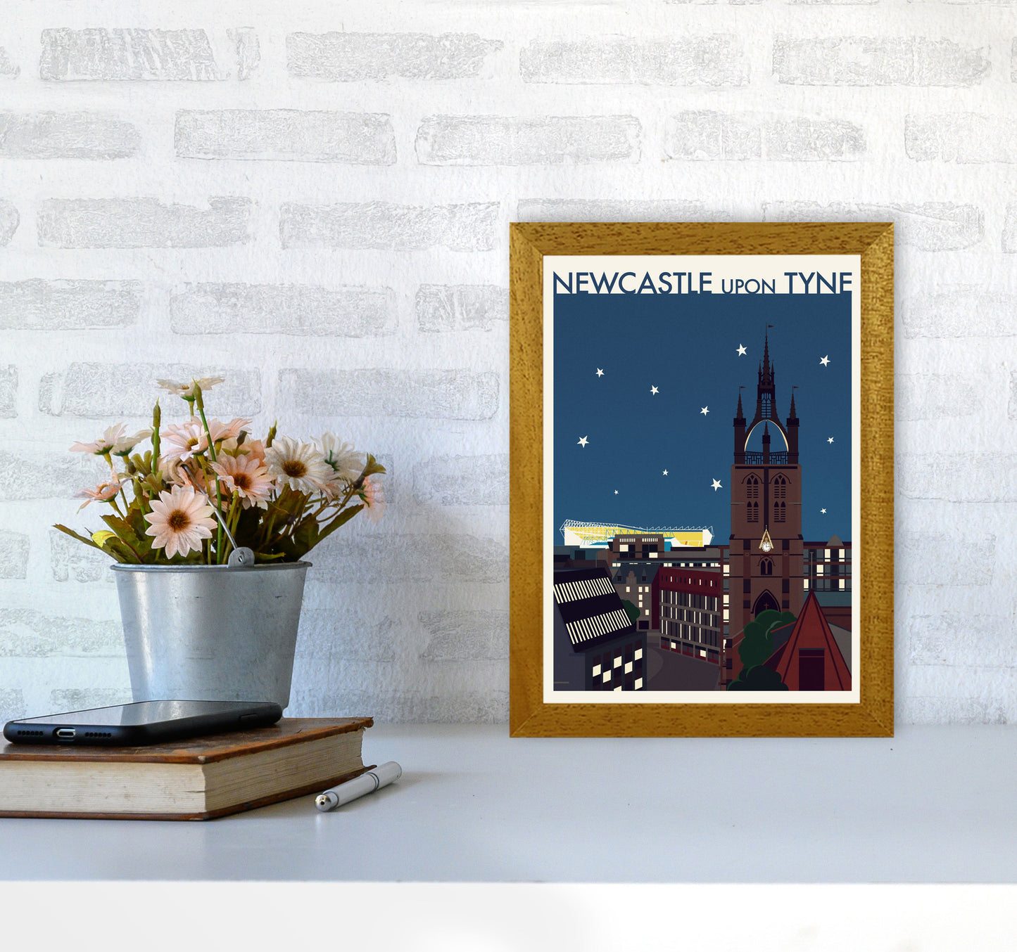 Newcastle upon Tyne 2 (Night) Travel Art Print by Richard O'Neill A4 Print Only