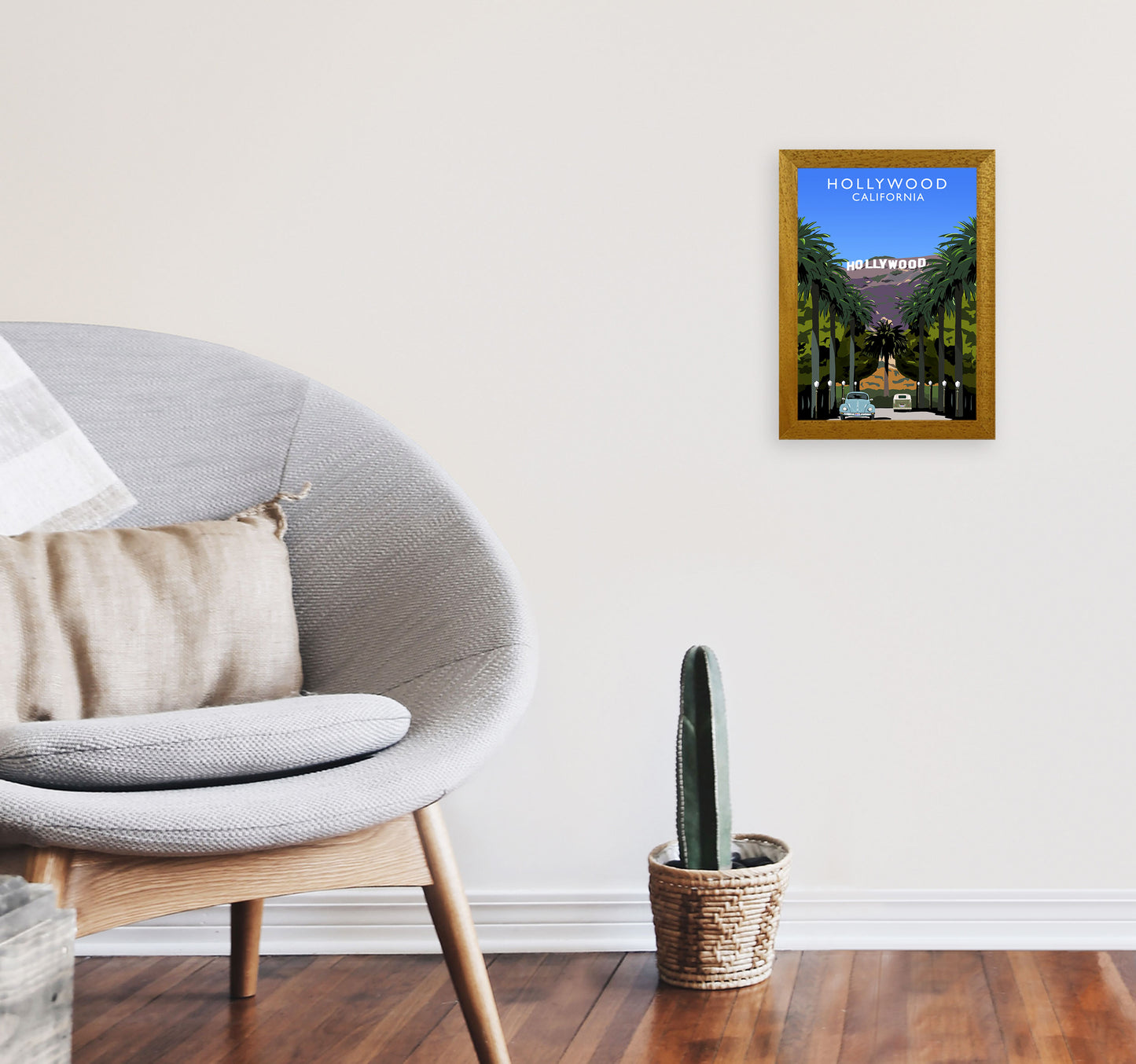 Hollywood California Travel Art Print by Richard O'Neill, Framed Wall Art A4 Print Only