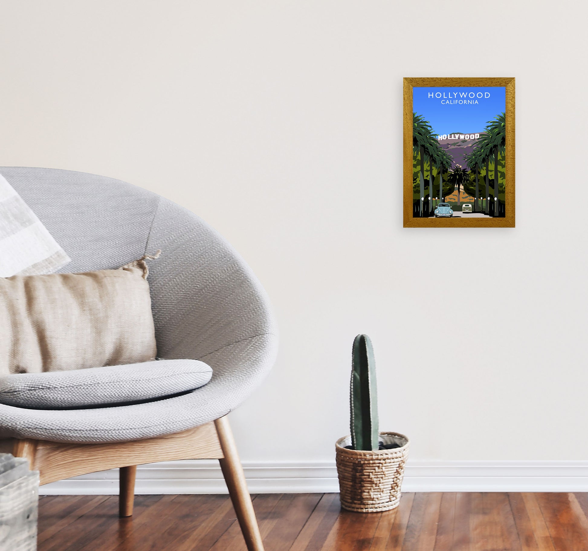 Hollywood California Travel Art Print by Richard O'Neill, Framed Wall Art A4 Print Only