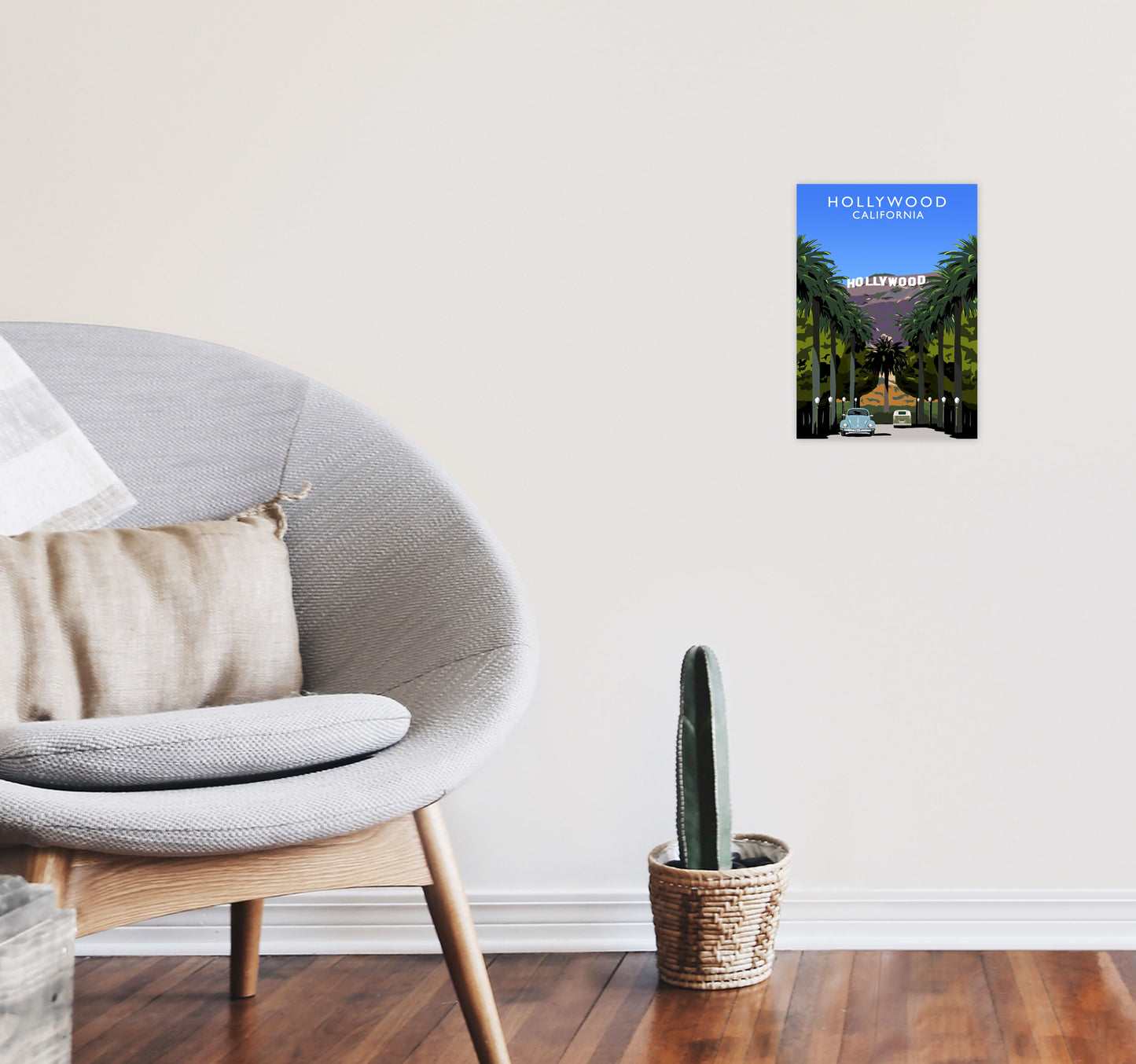 Hollywood California Travel Art Print by Richard O'Neill, Framed Wall Art A4 Black Frame