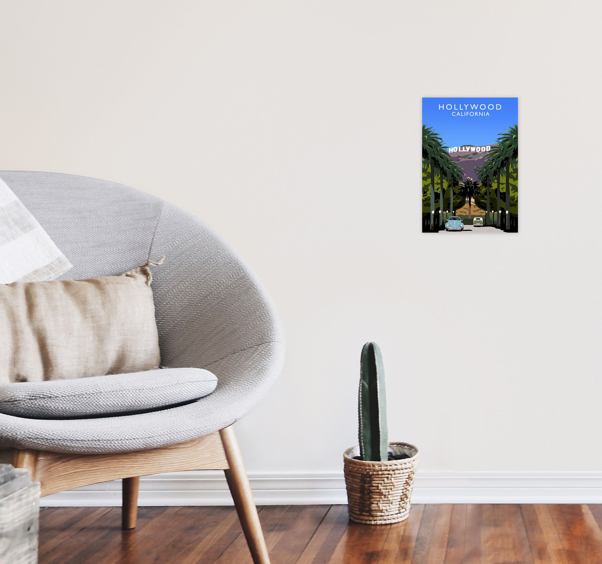 Hollywood California Travel Art Print by Richard O'Neill, Framed Wall Art A4 Black Frame