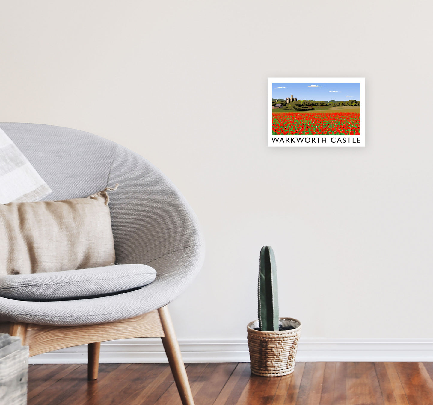 Warkworth Castle Travel Art Print by Richard O'Neill, Framed Wall Art A4 Black Frame