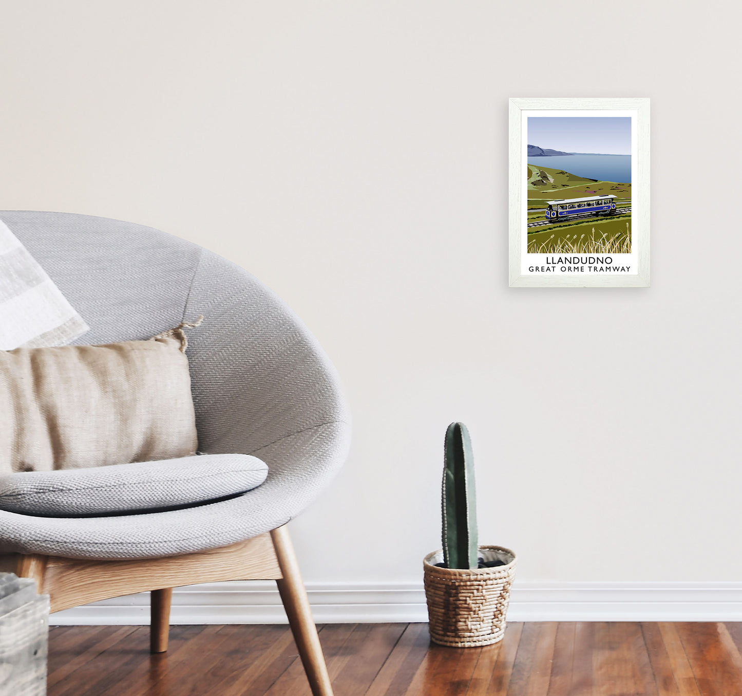 Llando Great Orme Tramway Art Print by Richard O'Neill A4 Oak Frame