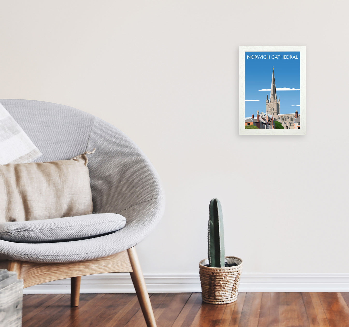 Norwich Cathedral Portrait Art Print by Richard O'Neill A4 Oak Frame