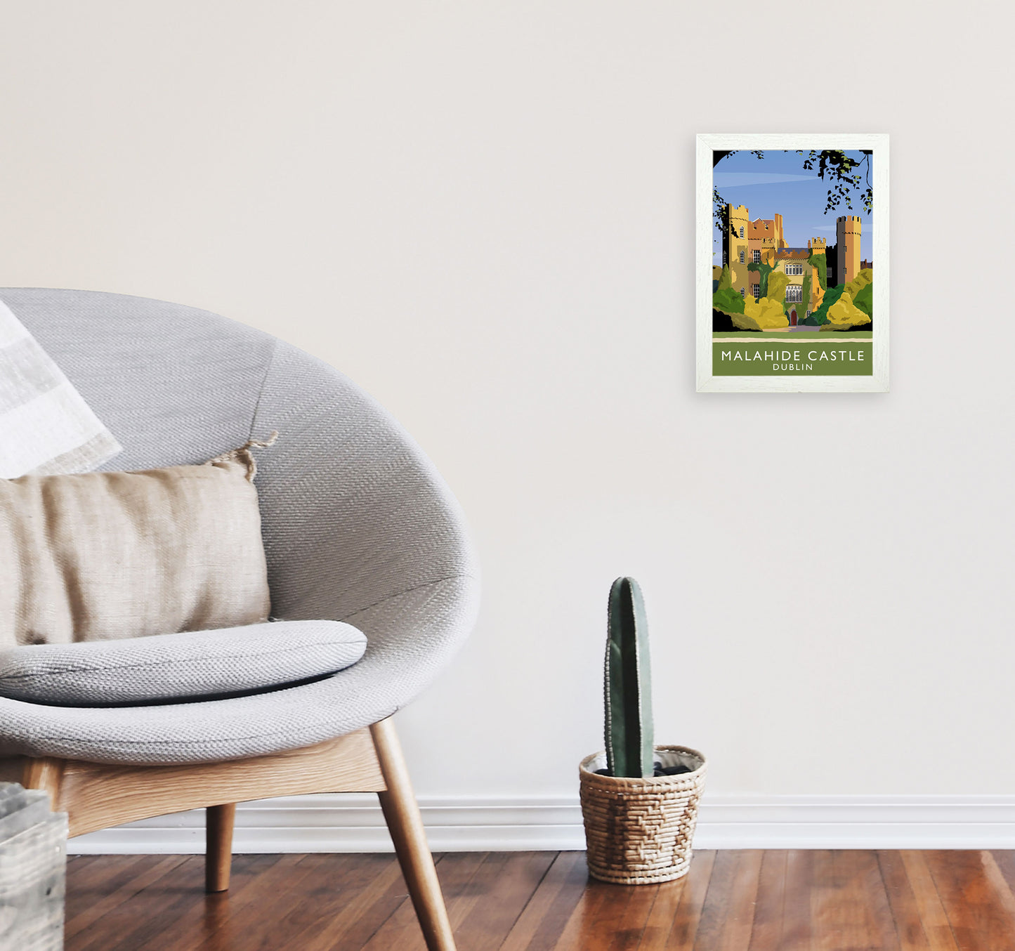 Malahide Castle Dublin Portrait Travel Art Print by Richard O'Neill, Framed Wall Art A4 Oak Frame