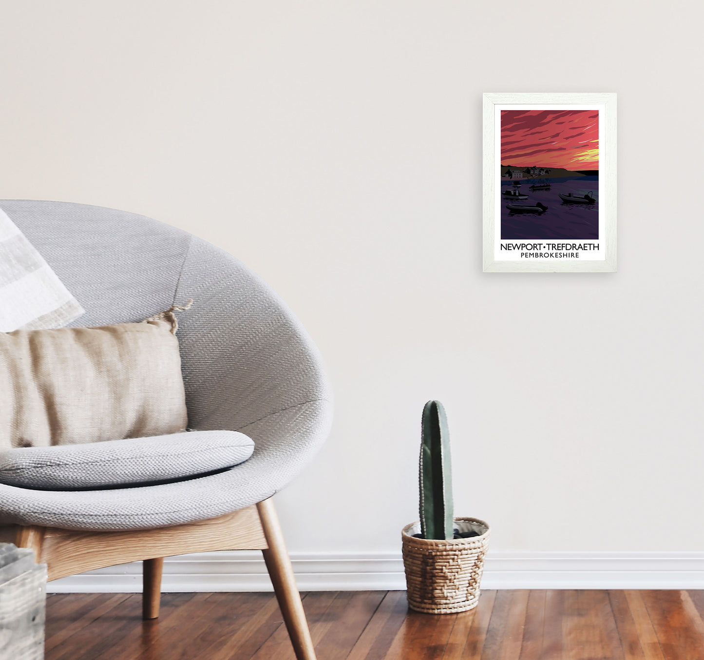 Newport Trefdraeth Pembrokeshire Portrait Travel Art Print by Richard O'Neill A4 Oak Frame