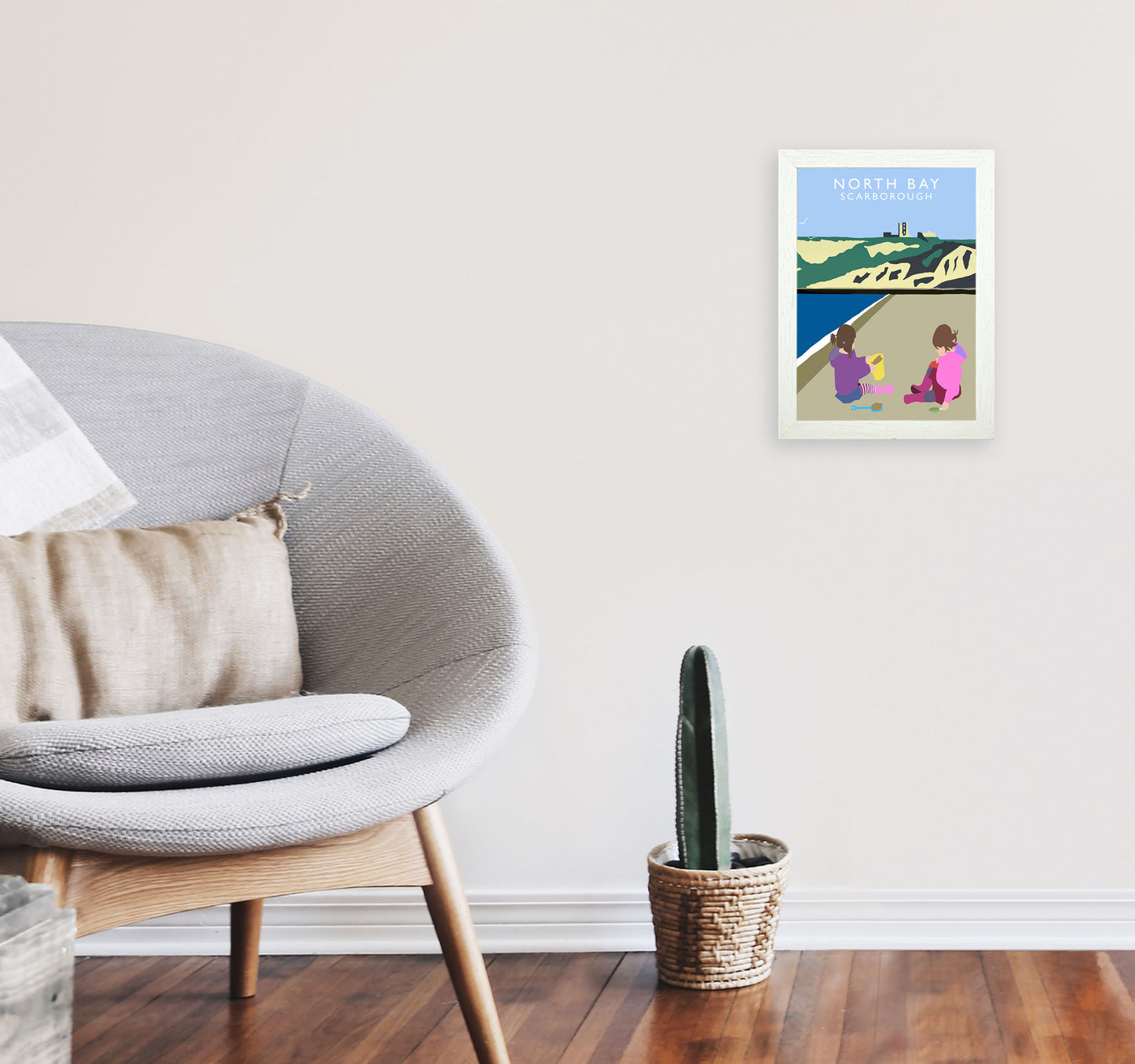 North Bay3 Portrait Scarborough Travel Art Print by Richard O'Neill, Framed Wall Art A4 Oak Frame