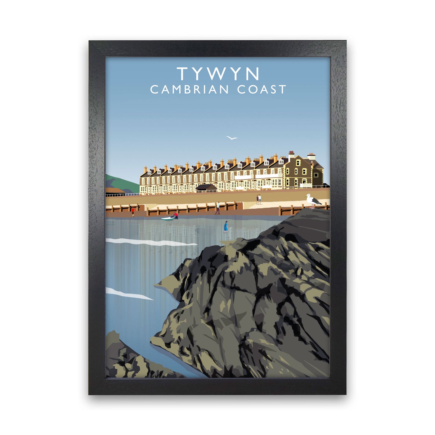 Tywyn Portrait Cambrian Coast Framed Digital Art Print by Richard O'Neill Black Grain