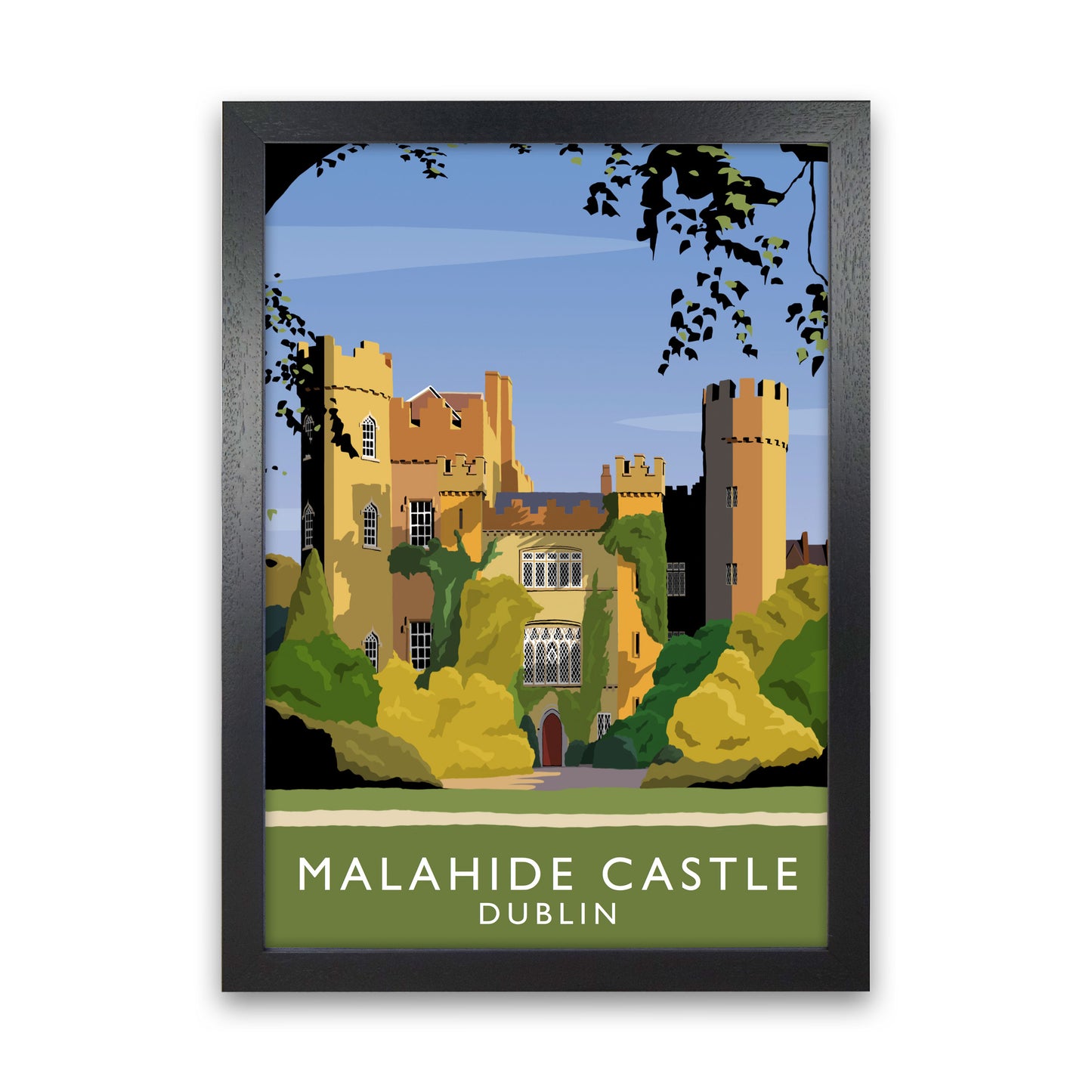 Malahide Castle Dublin Portrait Travel Art Print by Richard O'Neill, Framed Wall Art Black Grain