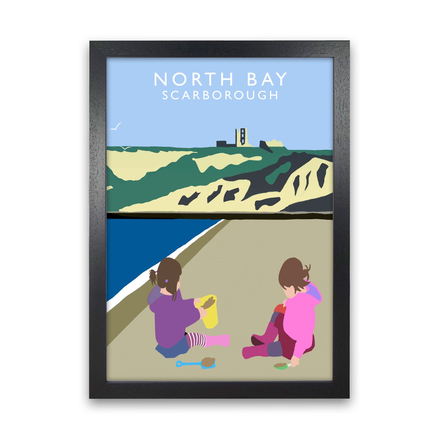 North Bay3 Portrait Scarborough Travel Art Print by Richard O'Neill, Framed Wall Art Black Grain