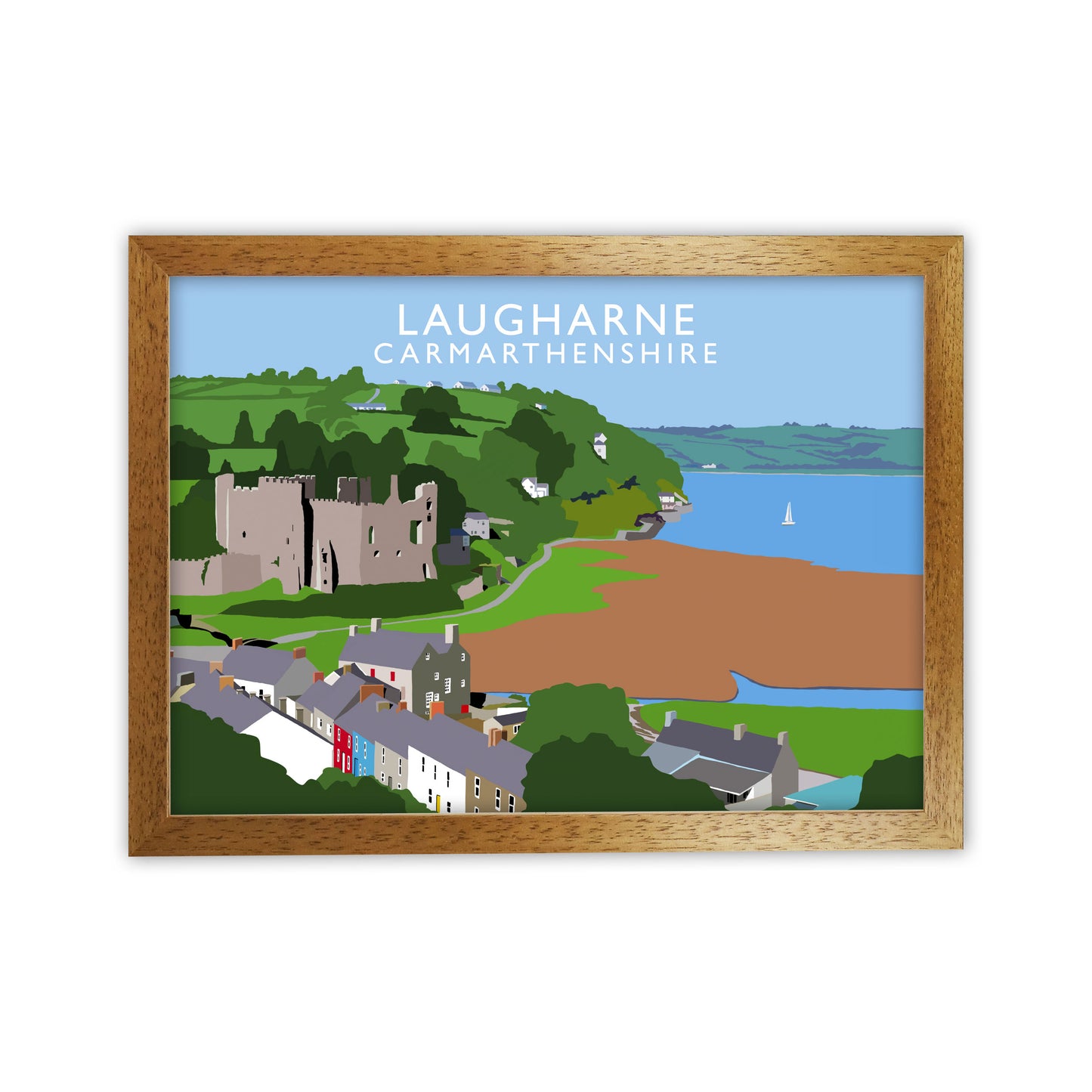 Laugharne Art Print by Richard O'Neill, Framed Wall Art Oak Grain