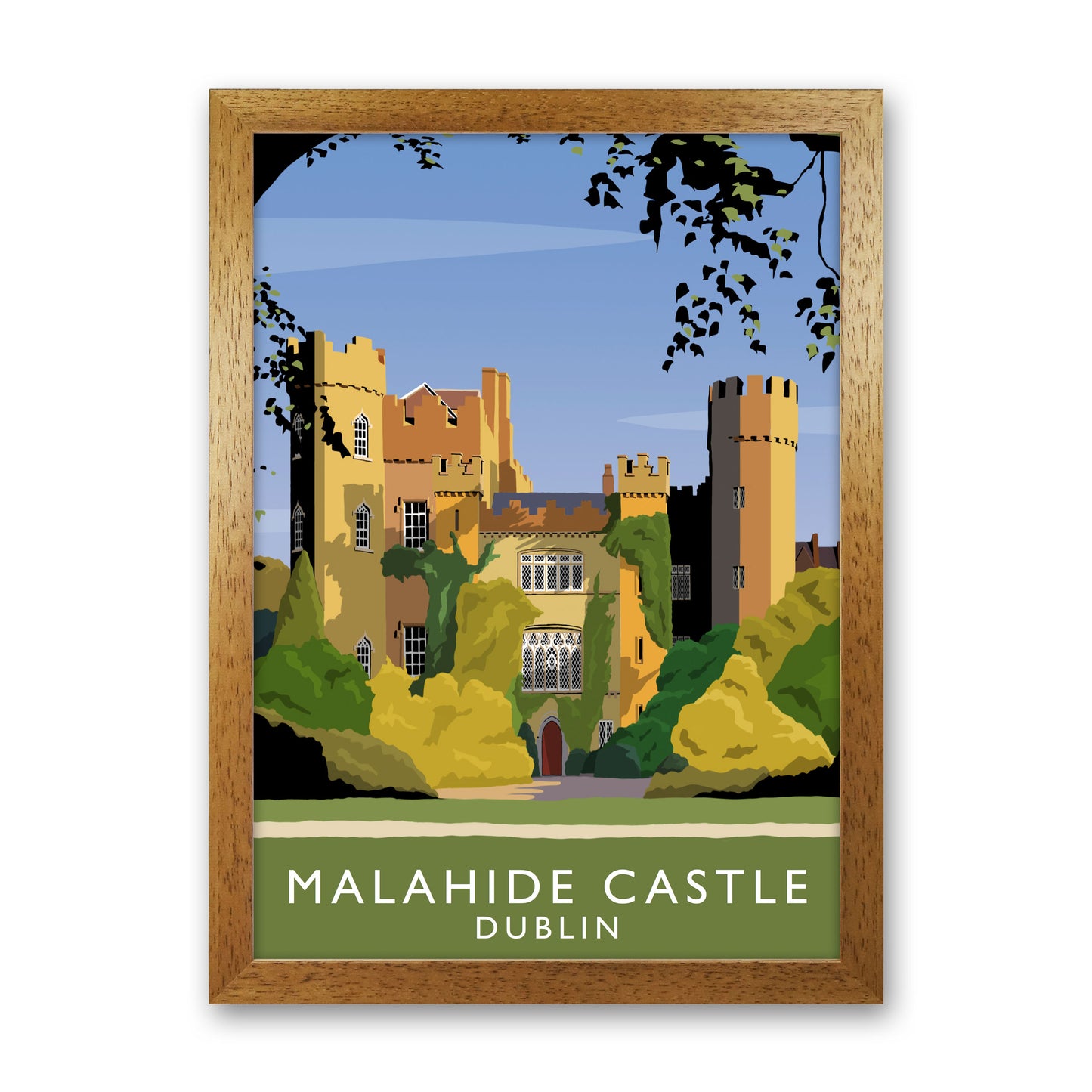 Malahide Castle Dublin Portrait Travel Art Print by Richard O'Neill, Framed Wall Art Oak Grain