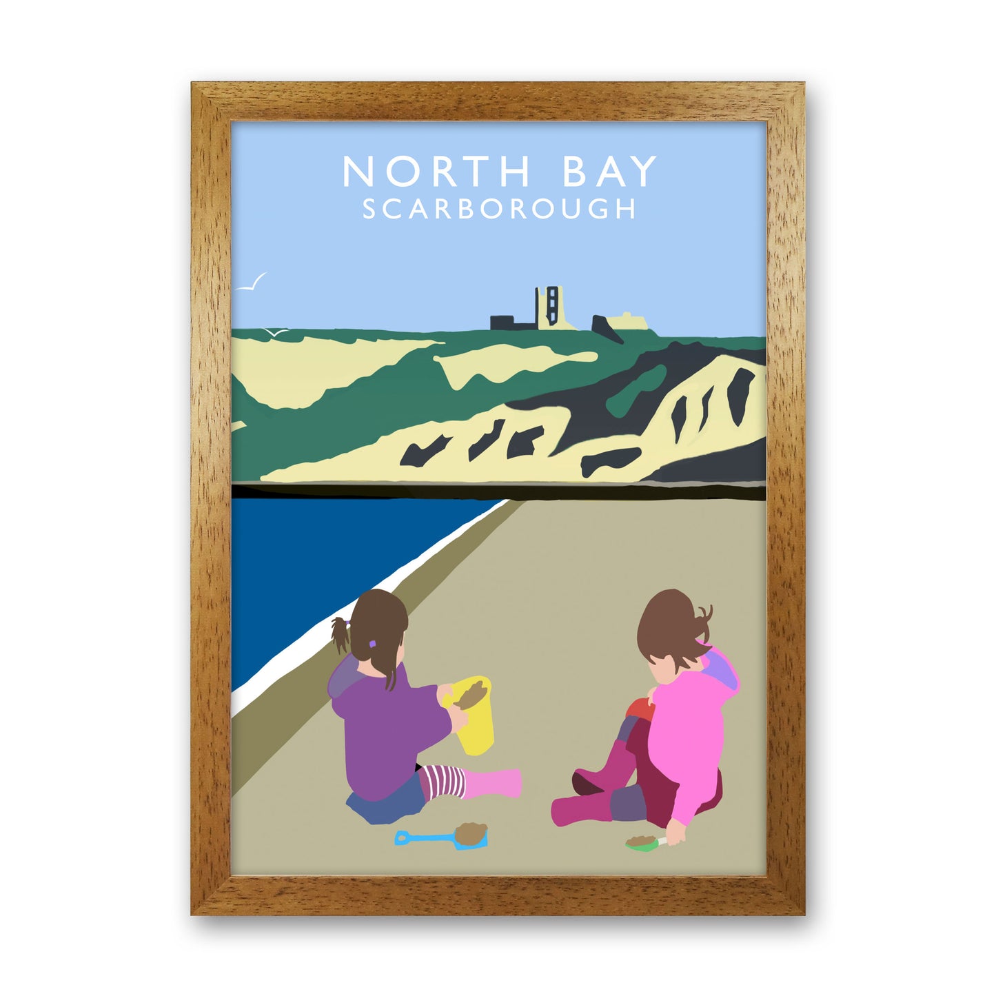 North Bay3 Portrait Scarborough Travel Art Print by Richard O'Neill, Framed Wall Art Oak Grain