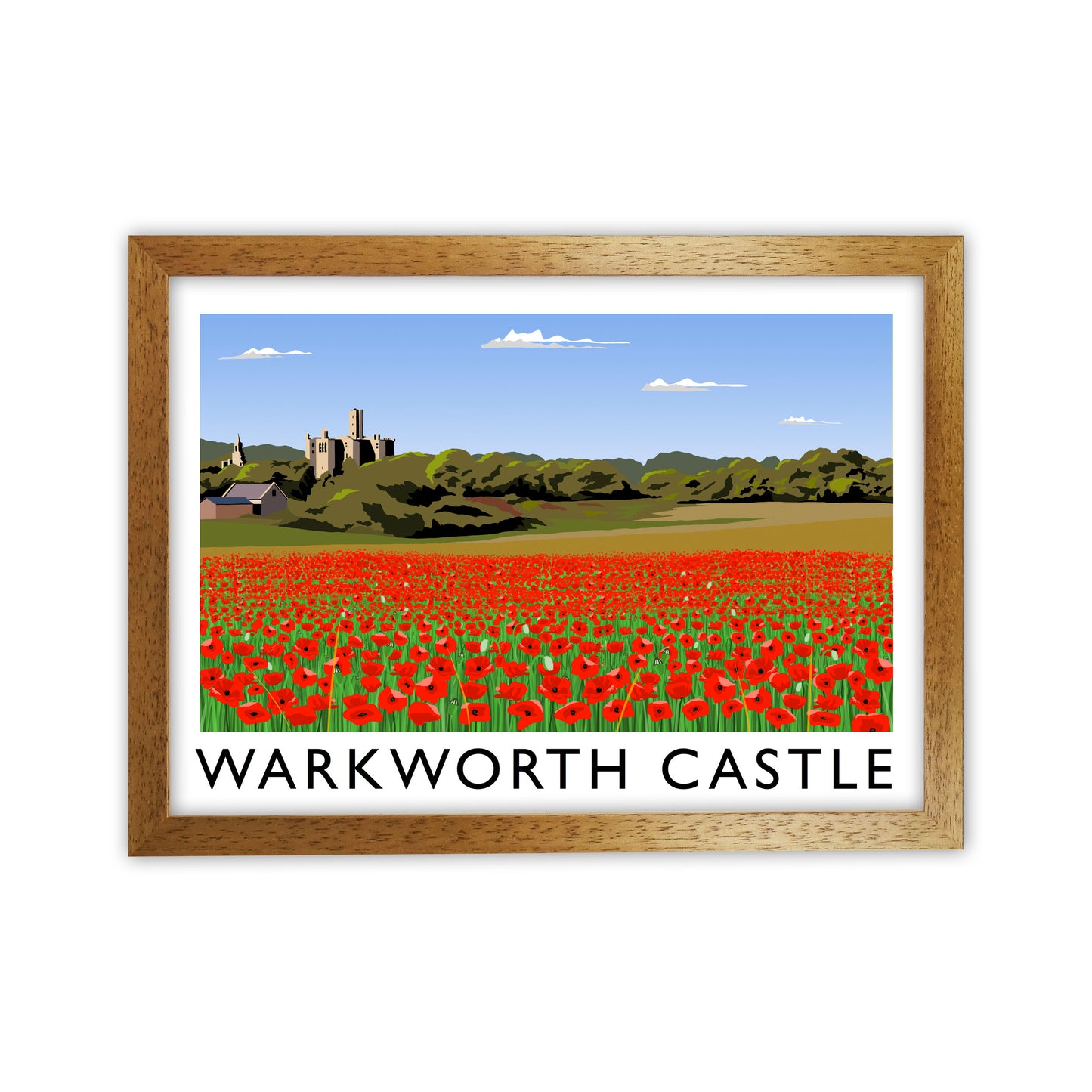 Warkworth Castle Travel Art Print by Richard O'Neill, Framed Wall Art Oak Grain