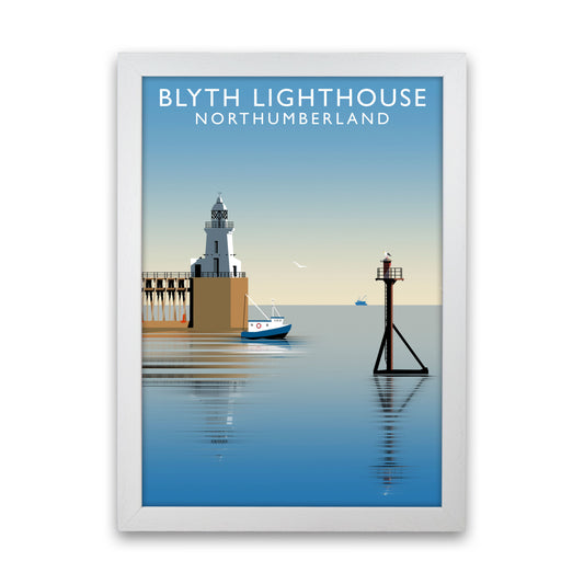 Blyth Lighthouse Northumberland Art Print by Richard O'Neill White Grain