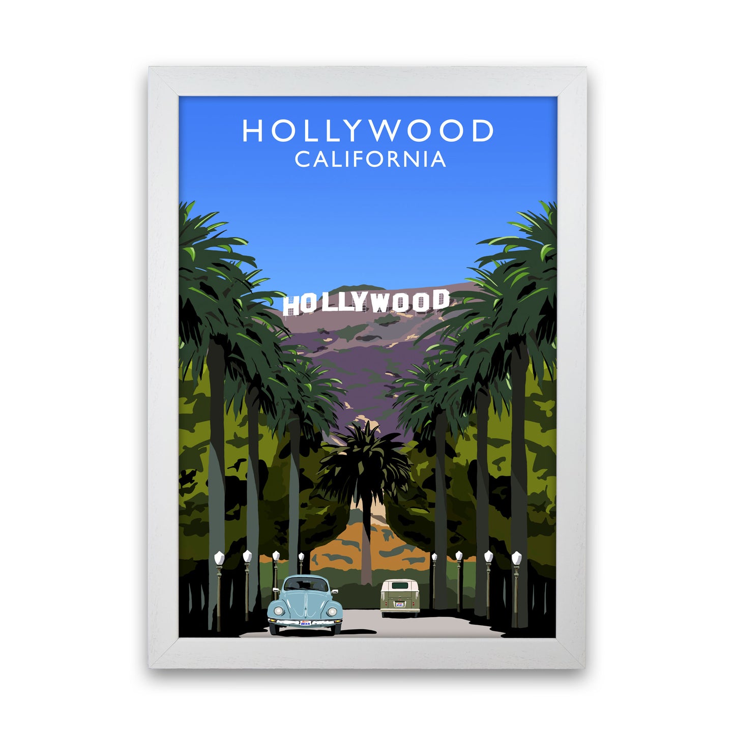Hollywood California Travel Art Print by Richard O'Neill, Framed Wall Art White Grain