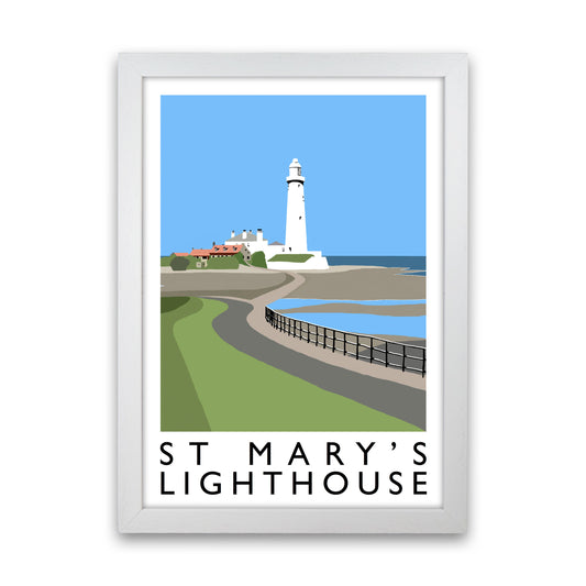 St Mary's Lighthouse Portrait Travel Art Print by Richard O'Neill White Grain