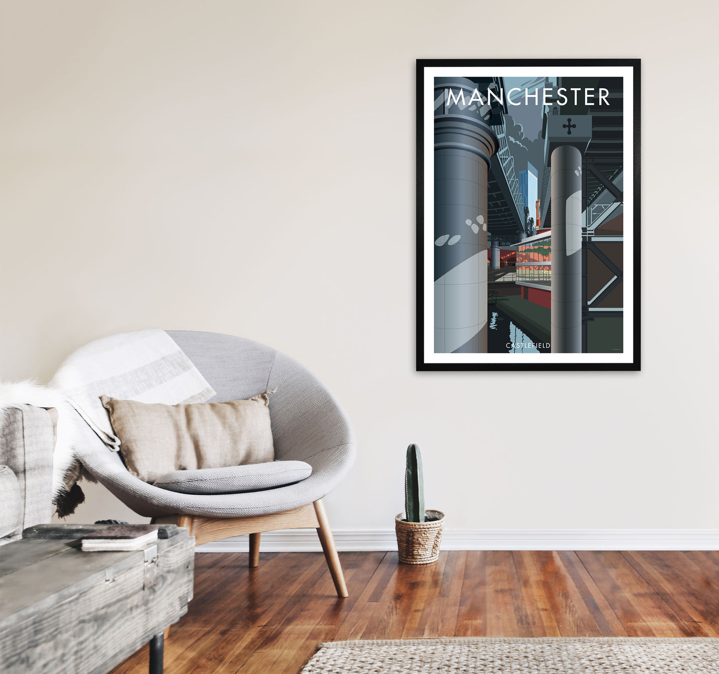 Manchester 2 by Stephen Millership A1 White Frame