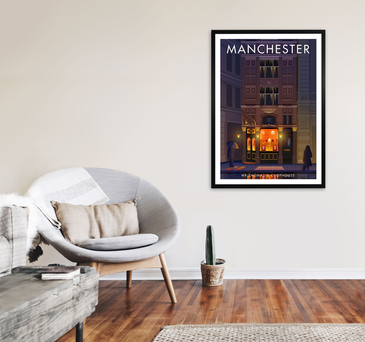 Mr Thomas's Chophouse Manchester Art Print by Stephen Millership A1 White Frame