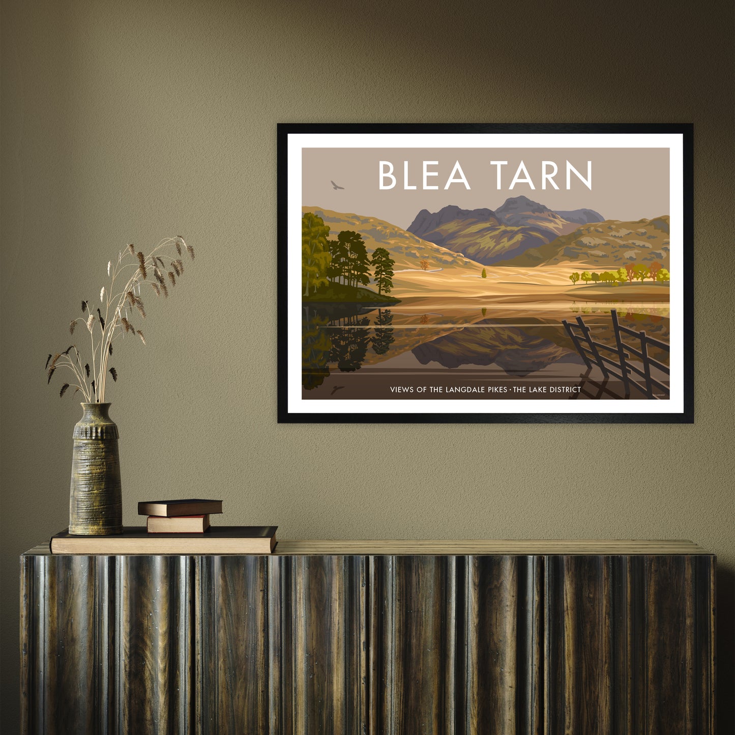 THE LAKES BLEA TARN A3 by Stephen Millership A1 Black Frame