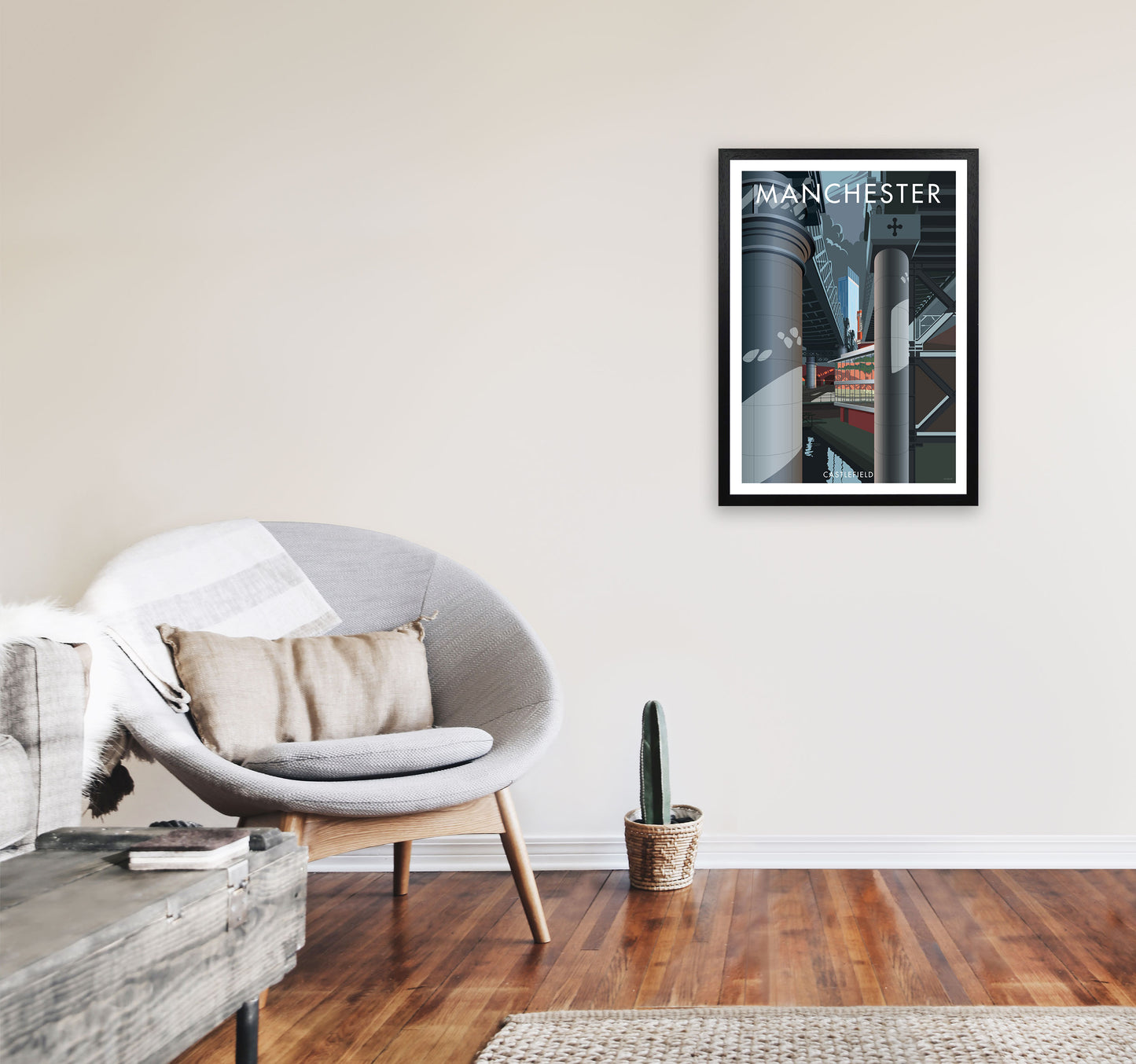 Manchester 2 by Stephen Millership A2 White Frame