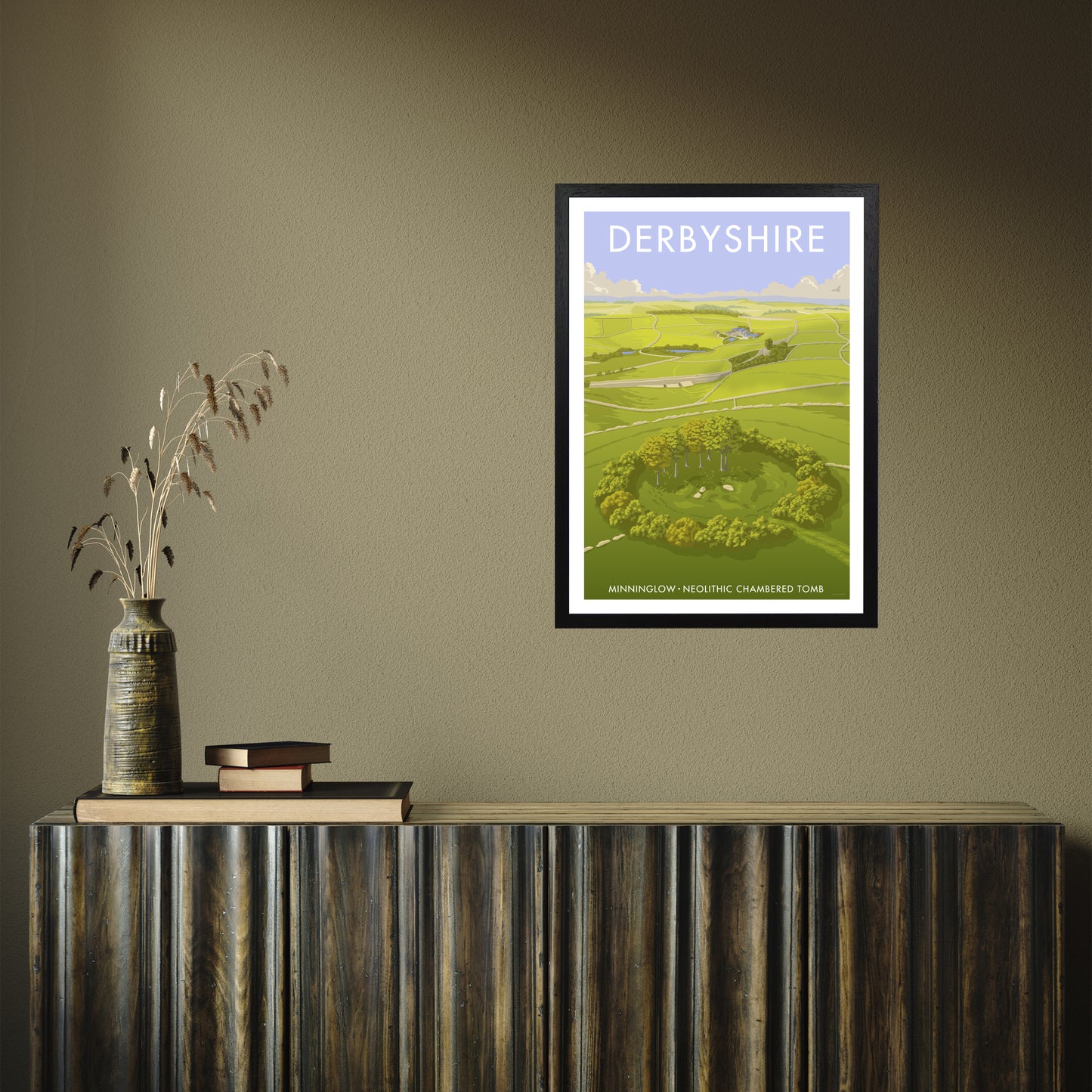 DERBYSHIRE MINNINGLOW A3 by Stephen Millership A2 Black Frame