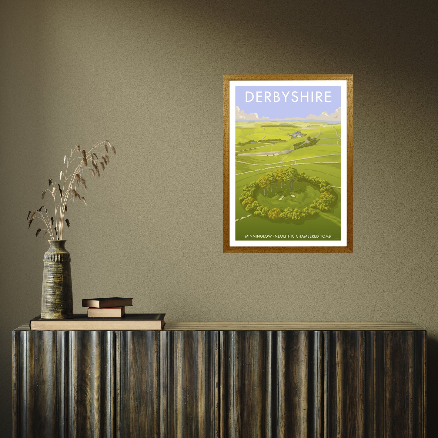 DERBYSHIRE MINNINGLOW A3 by Stephen Millership A2 Oak Frame