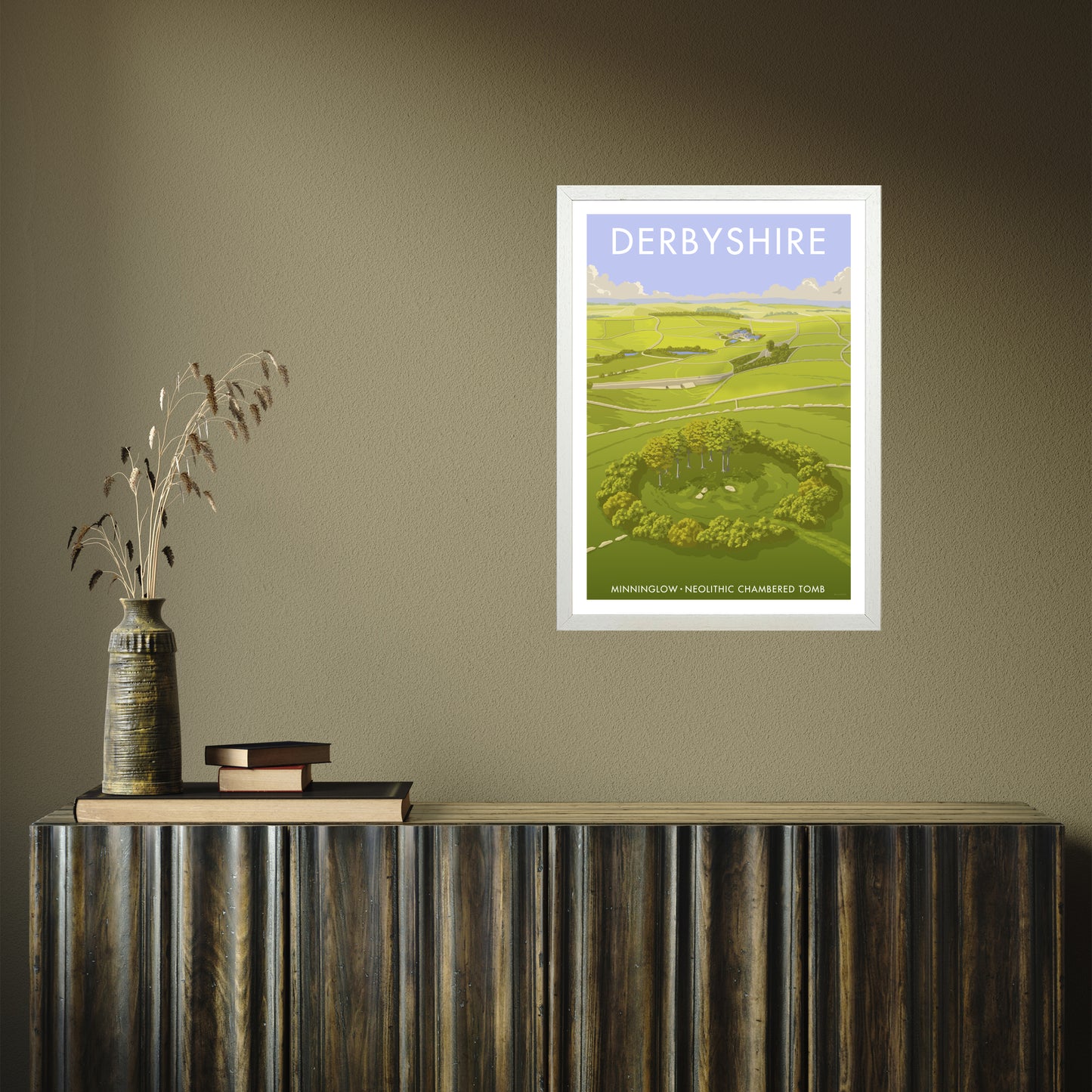 DERBYSHIRE MINNINGLOW A3 by Stephen Millership A2 White Frame