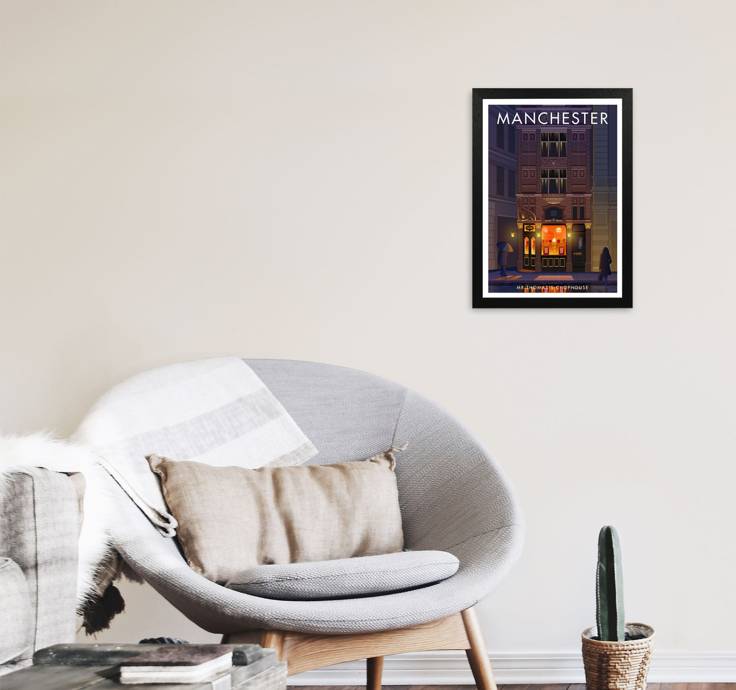 Mr Thomas's Chophouse Manchester Art Print by Stephen Millership A3 White Frame