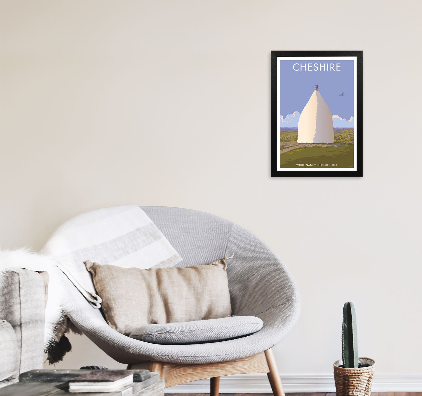 Cheshire White Nancy Travel Art Print by Stephen Millership A3 White Frame