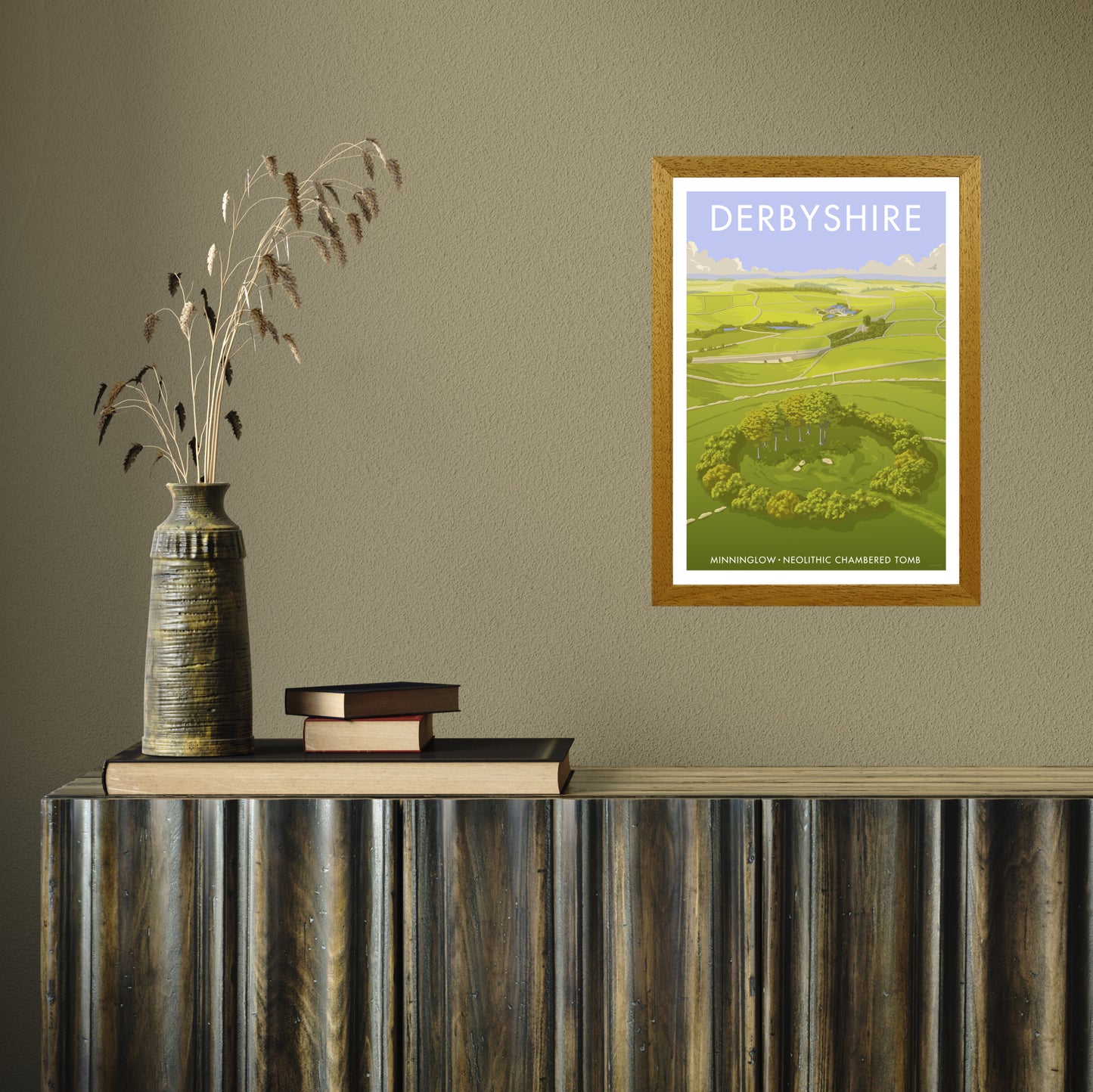 DERBYSHIRE MINNINGLOW A3 by Stephen Millership A3 Oak Frame