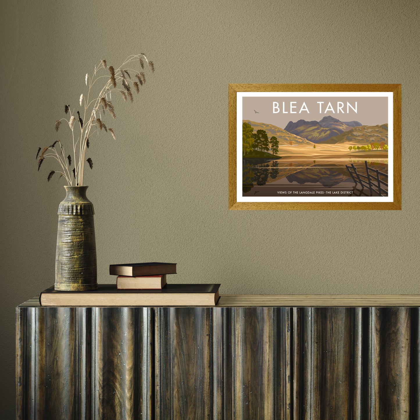 THE LAKES BLEA TARN A3 by Stephen Millership A3 Oak Frame