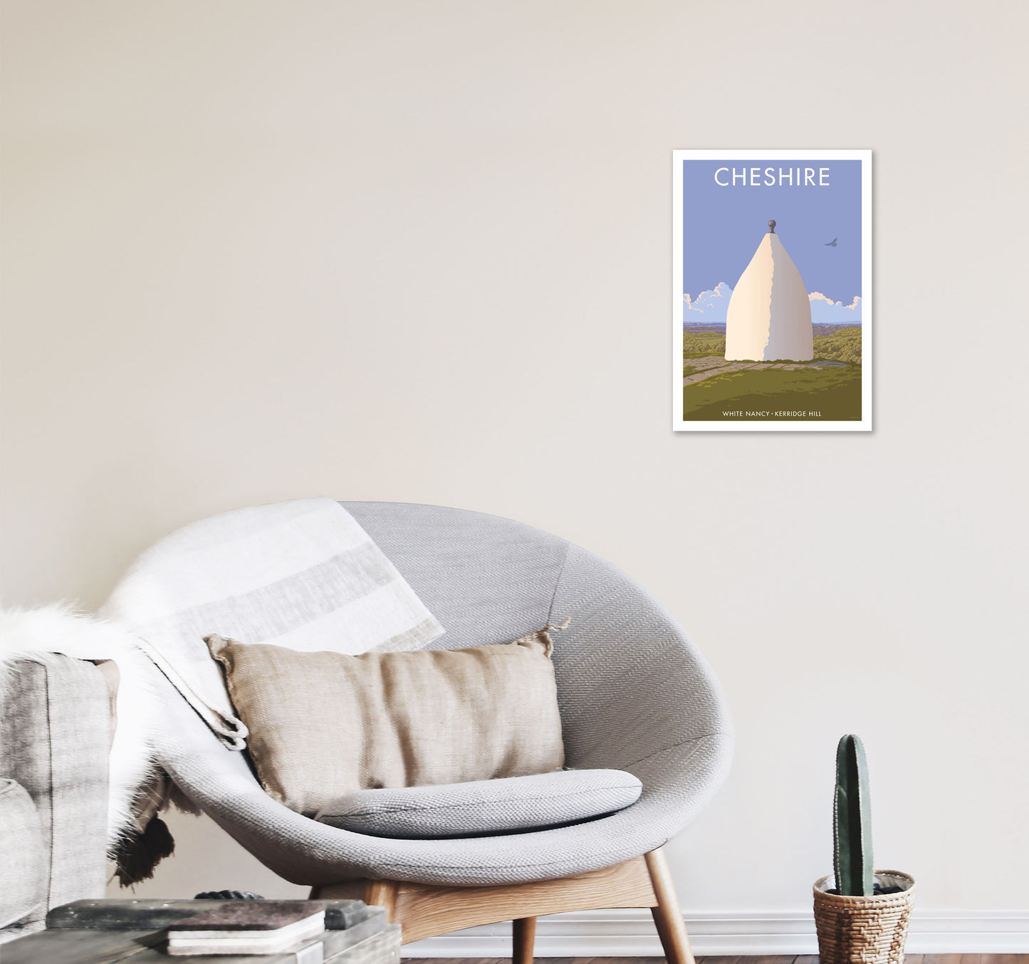 Cheshire White Nancy Travel Art Print by Stephen Millership A3 Black Frame